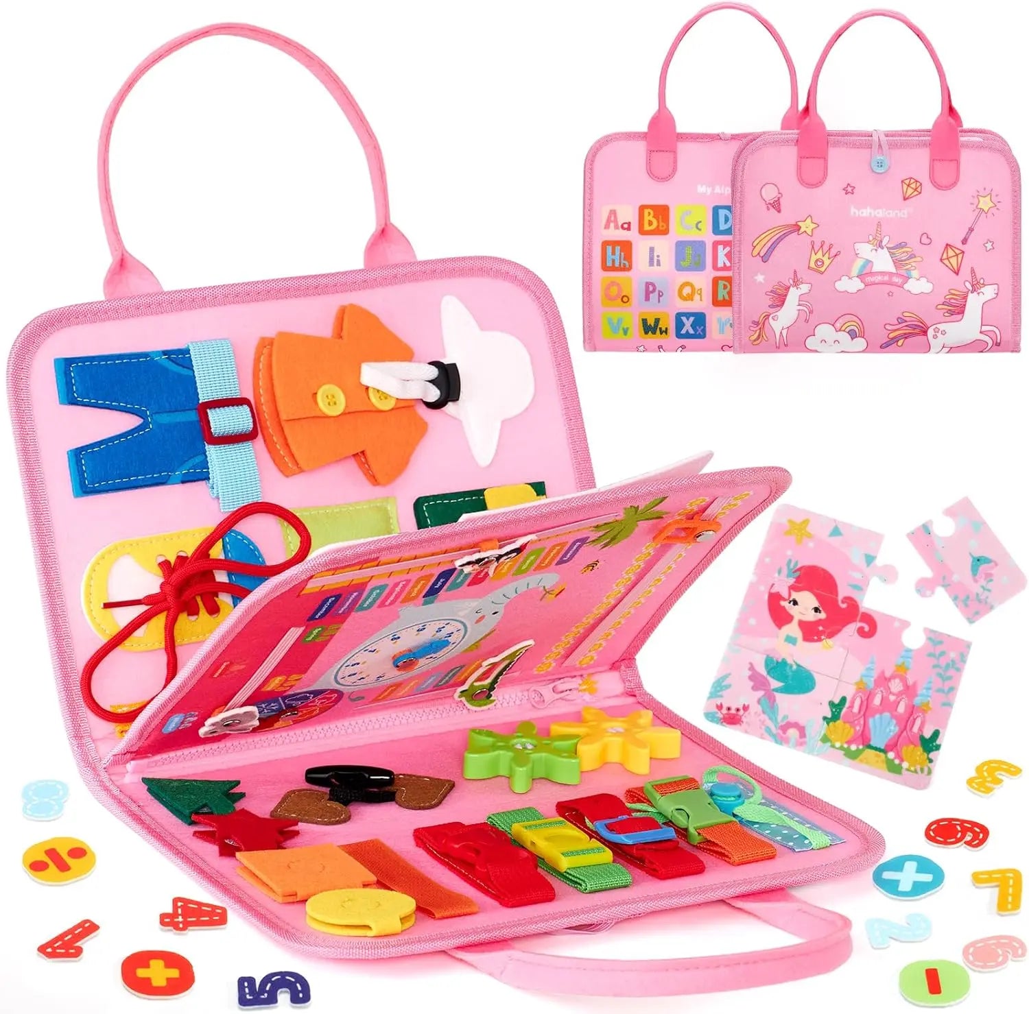 HKM-374867 Pink Unicorn Montessori Busy Board for Toddlers - Educational Silicone Sensory Toy