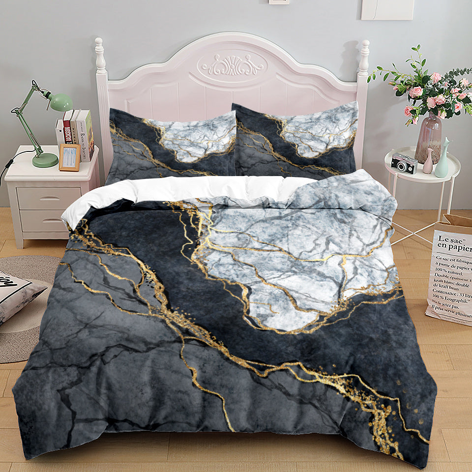 HKM-375379 Floral Landscape Bedding Set - 3 Piece Quilt Cover with Pillowcase Options