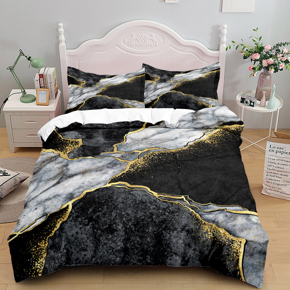 HKM-375379 Floral Landscape Bedding Set - 3 Piece Quilt Cover with Pillowcase Options