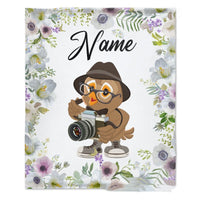 HKM-375379 Personalized Flannel Milestone Blanket with Cute Animal Designs in Multiple Sizes