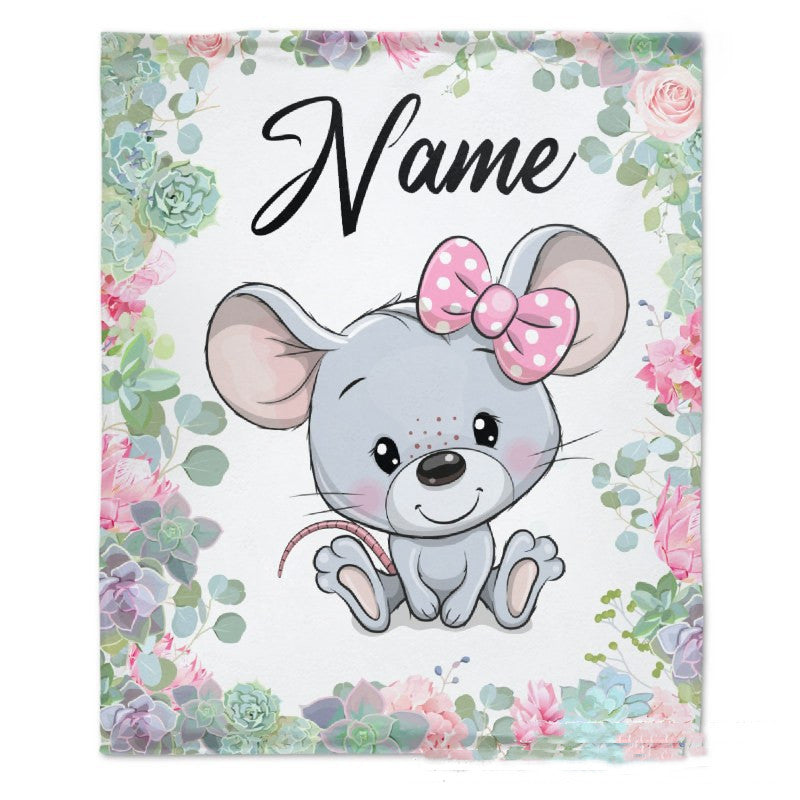 HKM-375379 Personalized Flannel Milestone Blanket with Cute Animal Designs in Multiple Sizes
