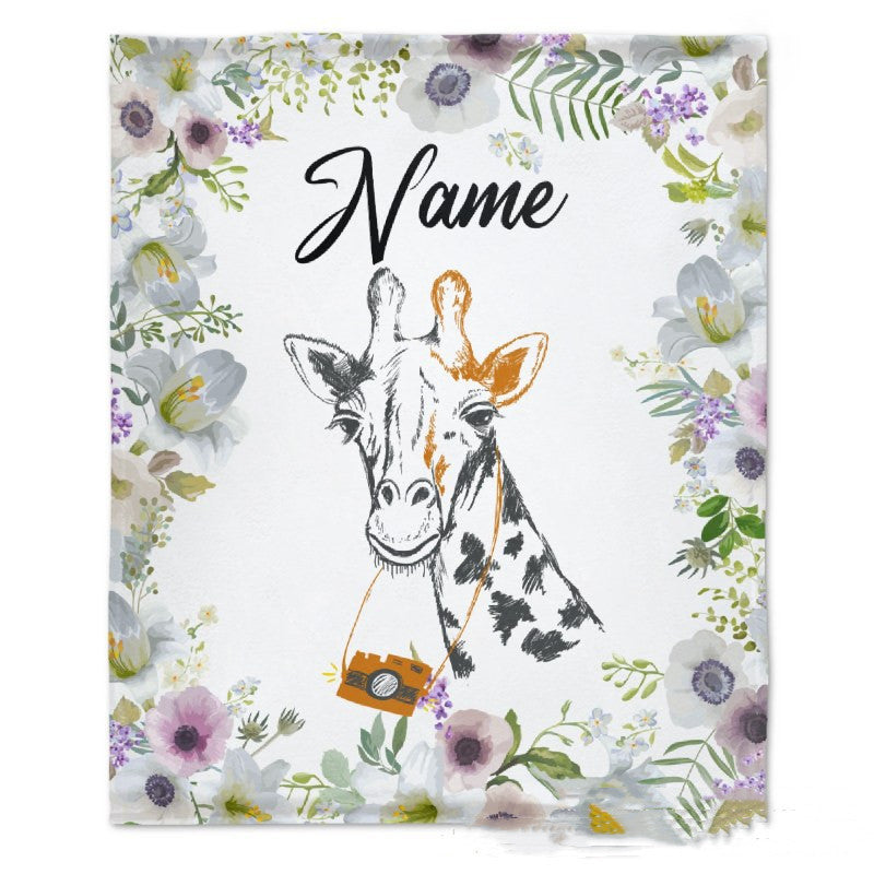 HKM-375379 Personalized Flannel Milestone Blanket with Cute Animal Designs in Multiple Sizes