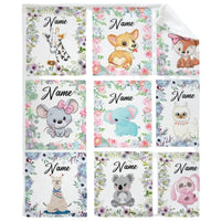 HKM-375379 Personalized Flannel Milestone Blanket with Cute Animal Designs in Multiple Sizes