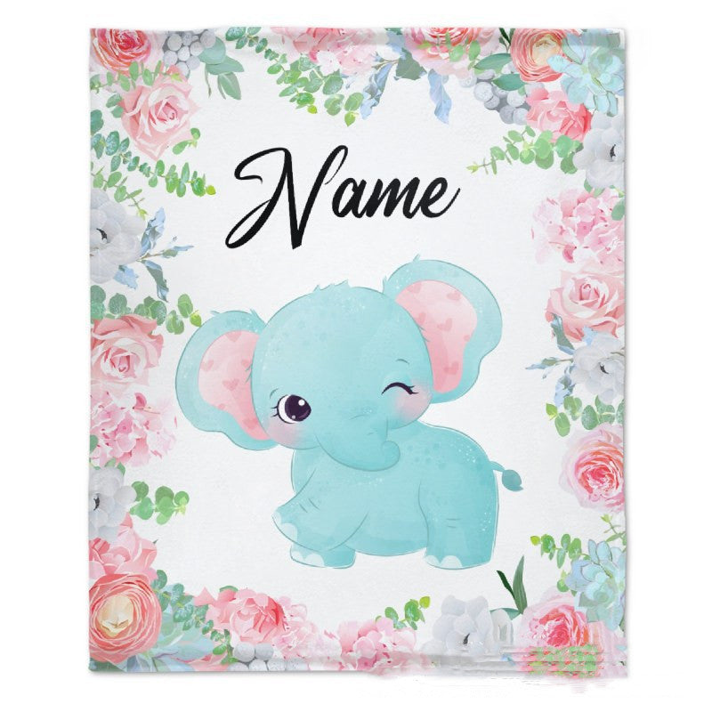 HKM-375379 Personalized Flannel Milestone Blanket with Cute Animal Designs in Multiple Sizes