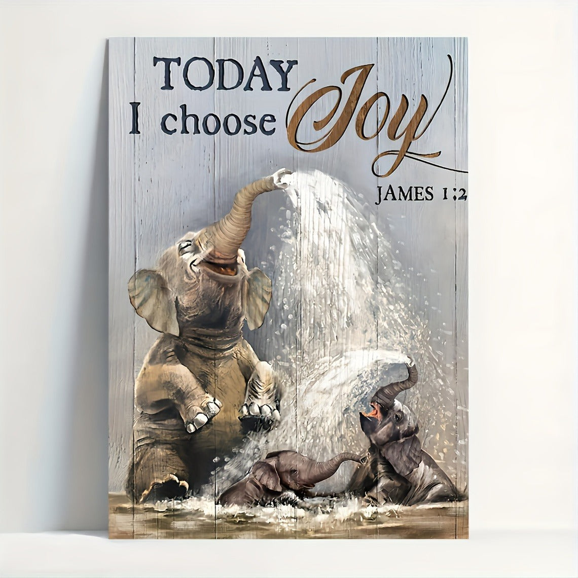 HKM-376147 Funny Elephant Bathroom Canvas Wall Art with Wood Frame - Ready to Hang Home Decor for Living Room and Bedroom