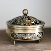 HKM-376211 Antique Bronze Dragon Phoenix Lotus Tripod Incense Burner Set