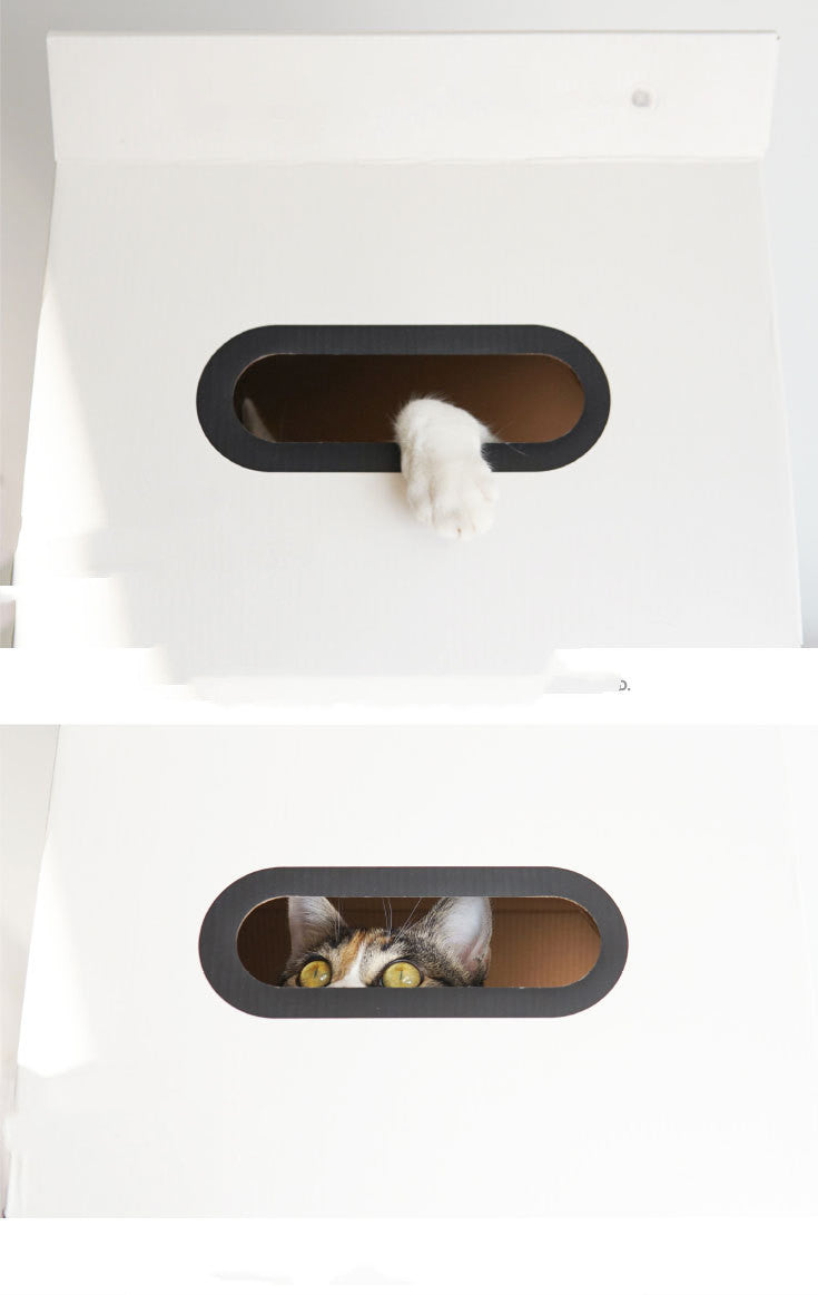 HKM-376211 Corrugated Cat Scratch Board with White House and Book Stand Design, 32.5cm
