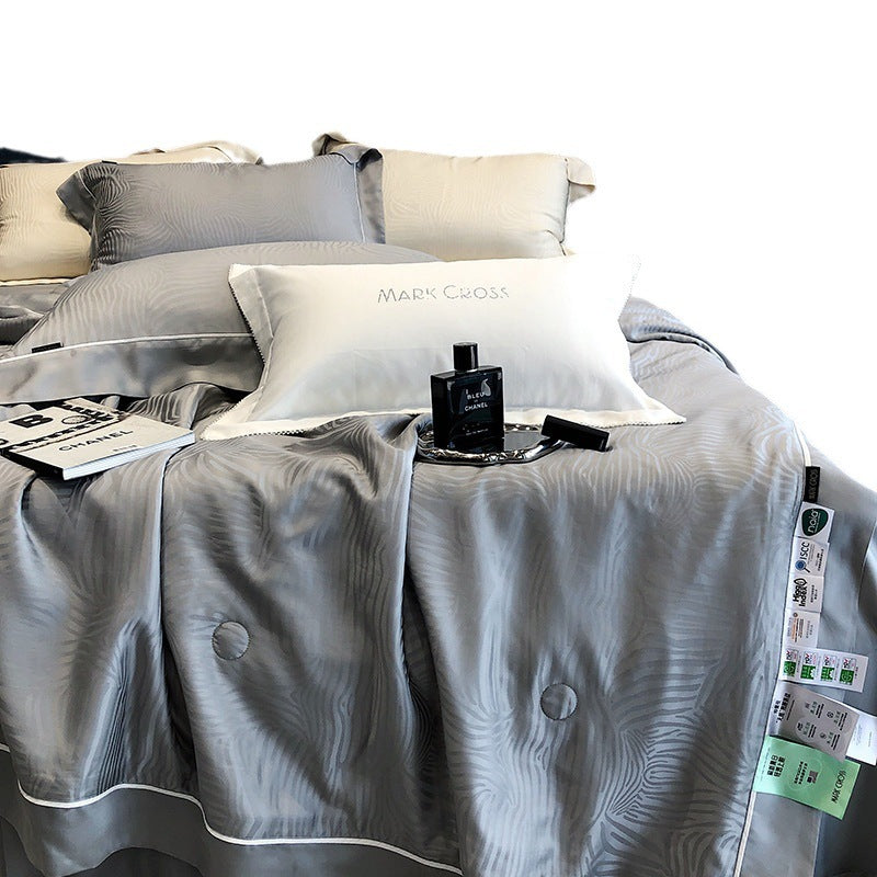 HKM-376211 Tencel Light Luxury Jacquard Summer Quilt Four-Piece Set - Soft Lyocell Fiber, Antibacterial Fill, Multiple Sizes Available