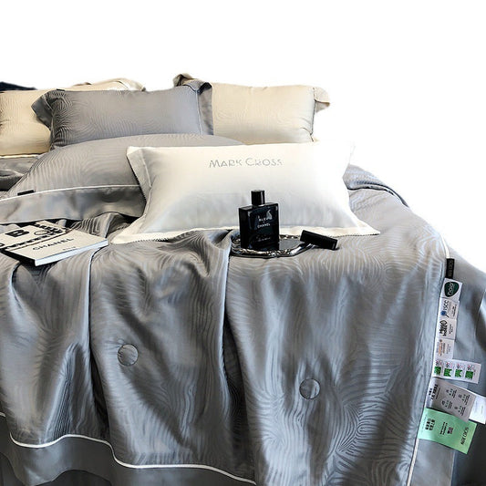 HKM-376211 Tencel Light Luxury Jacquard Summer Quilt Four-Piece Set - Soft Lyocell Fiber, Antibacterial Fill, Multiple Sizes Available