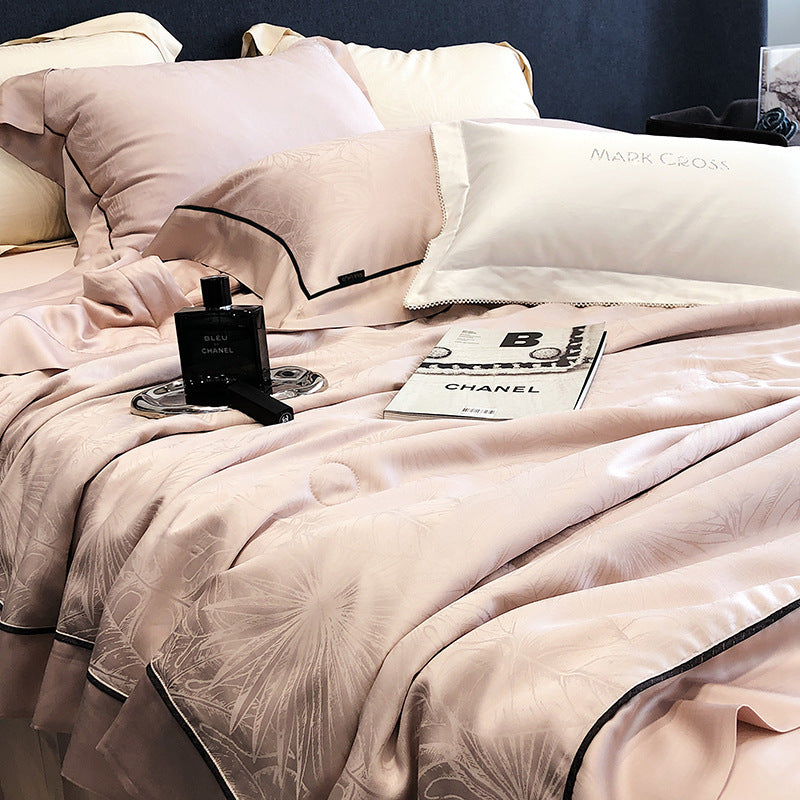 HKM-376211 Tencel Light Luxury Jacquard Summer Quilt Four-Piece Set - Soft Lyocell Fiber, Antibacterial Fill, Multiple Sizes Available