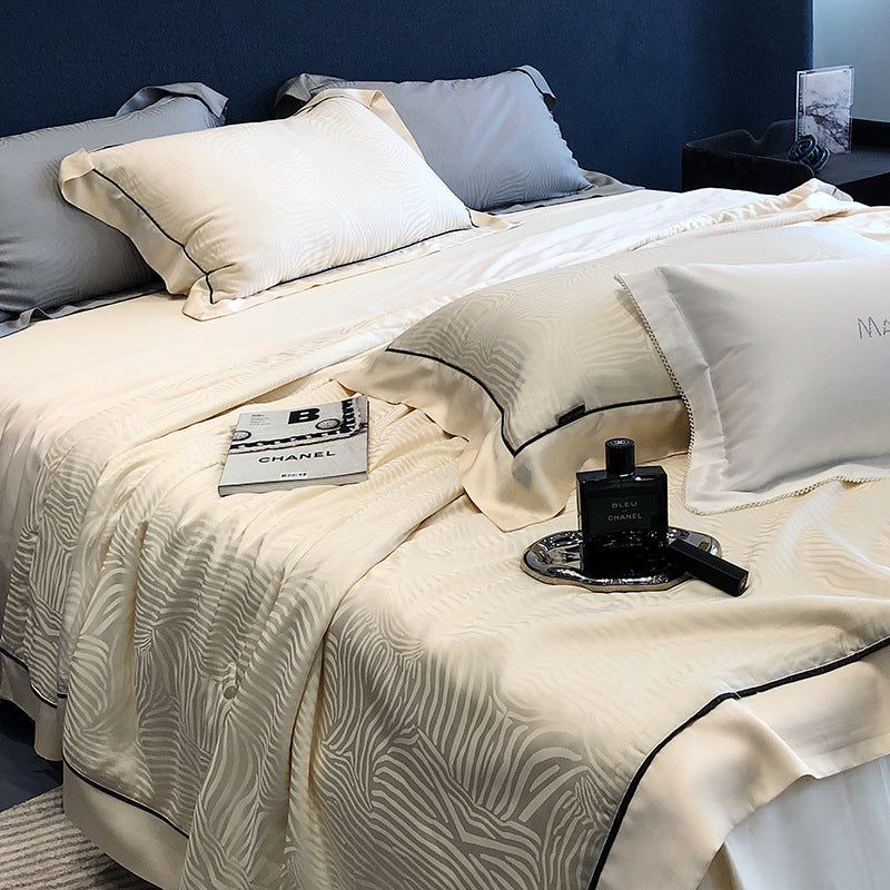 HKM-376211 Tencel Light Luxury Jacquard Summer Quilt Four-Piece Set - Soft Lyocell Fiber, Antibacterial Fill, Multiple Sizes Available