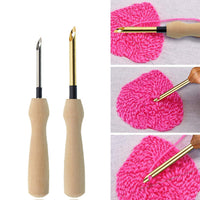 HKM-377043 DIY Embroidery Needle Set with Wooden Handle and Threaders - Includes 6 Poke Needles