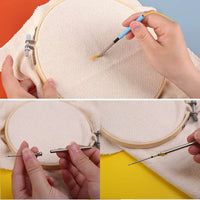 HKM-377043 DIY Embroidery Needle Set with Wooden Handle and Threaders - Includes 6 Poke Needles