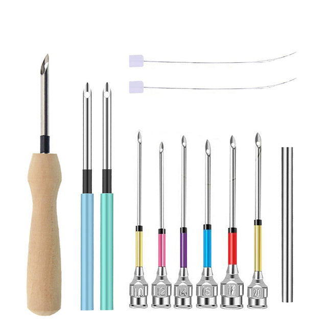 HKM-377043 DIY Embroidery Needle Set with Wooden Handle and Threaders - Includes 6 Poke Needles