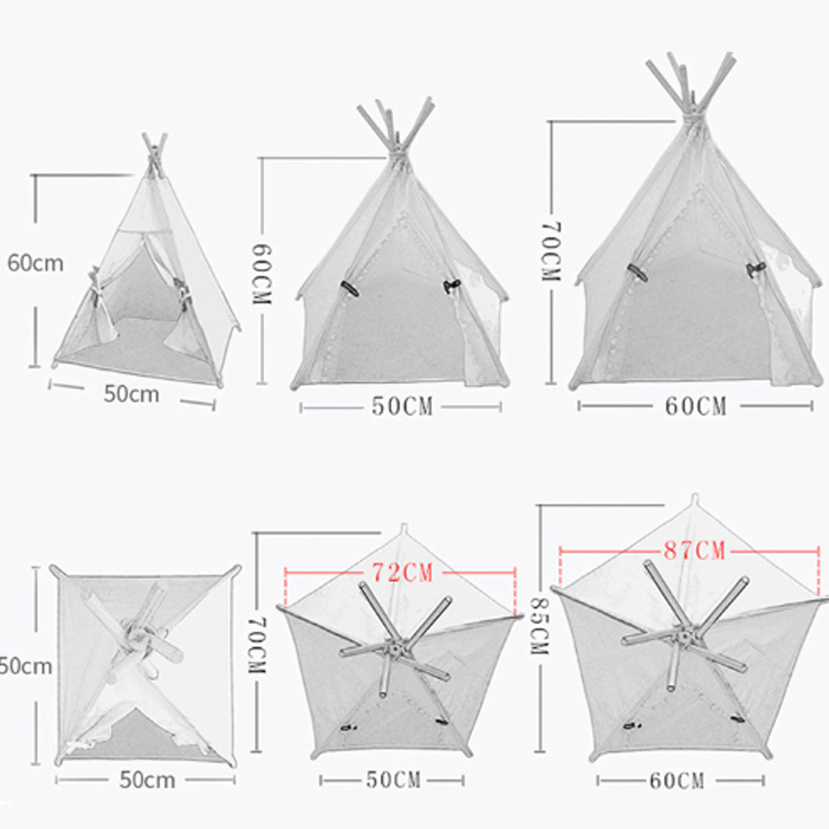 HKM-377043 Portable Dog and Cat Teepee Tent with Cushion - Washable Indoor Bed for Small Pets