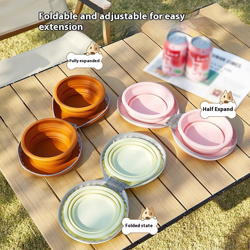 HKM-377235 Integrated Folding Pet Double Bowl in Eco-Friendly Silicone - Available in Multiple Colors