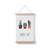 HKM-377299 Cartoon Green Plant Canvas Art in Solid Wood Frame - Modern Hanging Decorative Picture