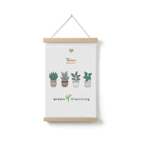 HKM-377299 Cartoon Green Plant Canvas Art in Solid Wood Frame - Modern Hanging Decorative Picture