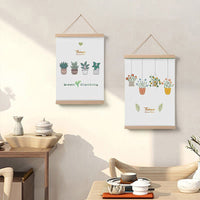 HKM-377299 Cartoon Green Plant Canvas Art in Solid Wood Frame - Modern Hanging Decorative Picture