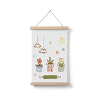 HKM-377299 Cartoon Green Plant Canvas Art in Solid Wood Frame - Modern Hanging Decorative Picture