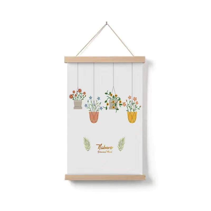 HKM-377299 Cartoon Green Plant Canvas Art in Solid Wood Frame - Modern Hanging Decorative Picture