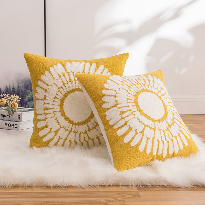 HKM-377427 Yellow Geometric & Floral Pattern Pillow Covers - 4 Pack, 45x45cm Cotton & Linen