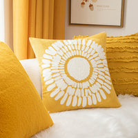 HKM-377427 Yellow Geometric & Floral Pattern Pillow Covers - 4 Pack, 45x45cm Cotton & Linen