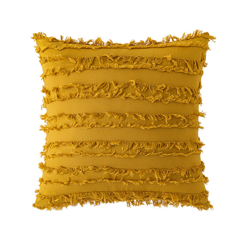 HKM-377427 Yellow Geometric & Floral Pattern Pillow Covers - 4 Pack, 45x45cm Cotton & Linen