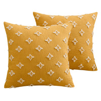 HKM-377427 Yellow Geometric & Floral Pattern Pillow Covers - 4 Pack, 45x45cm Cotton & Linen