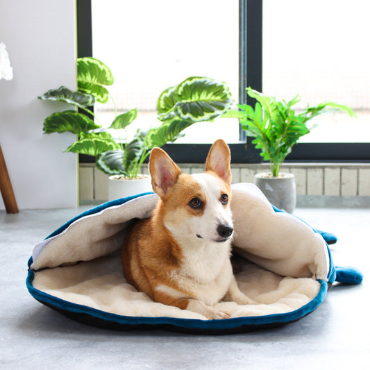 HKM-377491 Removable Washable Pet Kennel with Plush Lining in Green Shark, Blue Shark, and Black Shark