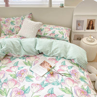 HKM-377683 Pure Cotton Floral 4-Piece Bedding Set for Various Bed Sizes