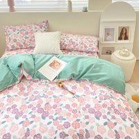 HKM-377683 Pure Cotton Floral 4-Piece Bedding Set for Various Bed Sizes