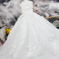 HKM-377811 Elegant Heavy-Duty Embroidered Tail Wedding Dress for Pets in White - Multiple Sizes Available
