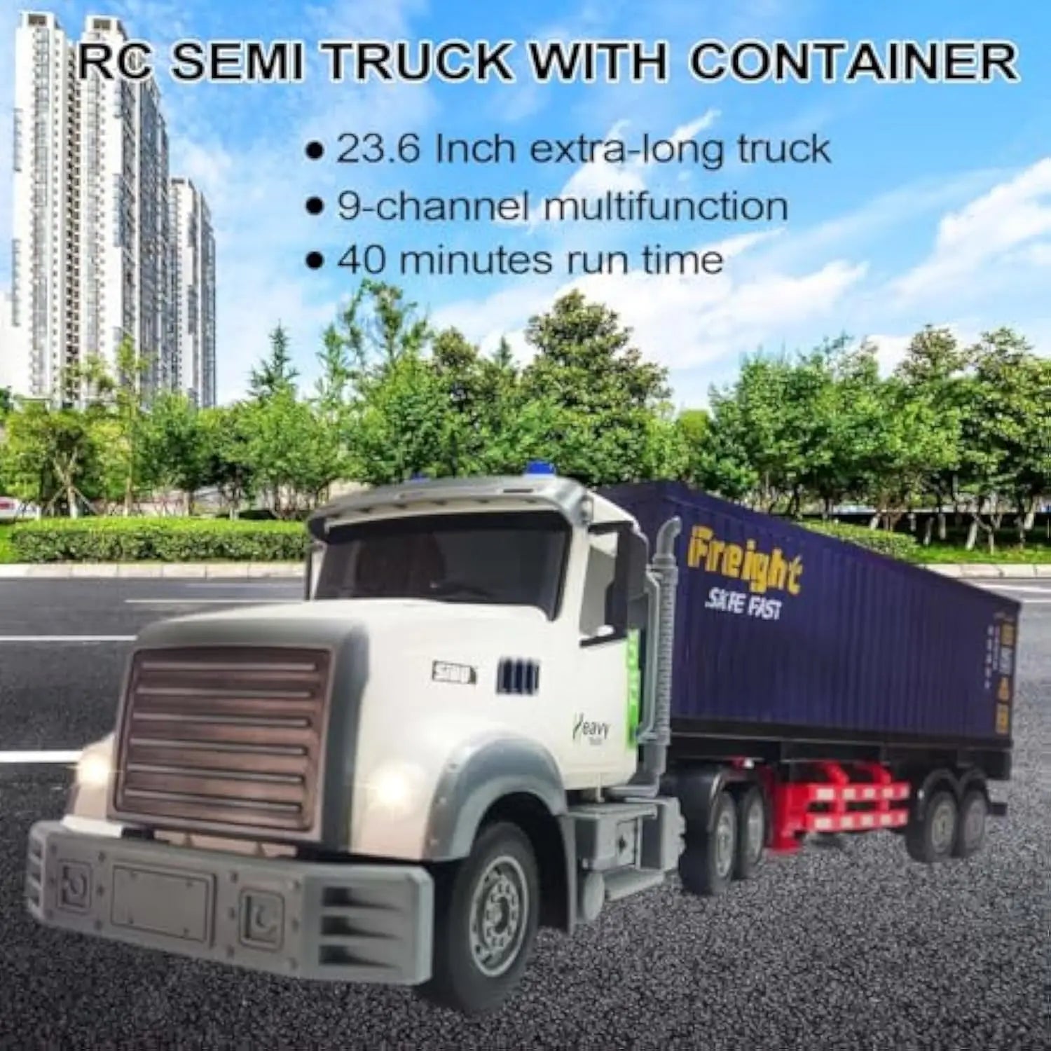 HKM-378003 Remote Control 1:12 Scale Semi Truck with Lights and Music - 9 Channels, Ready-to-Go