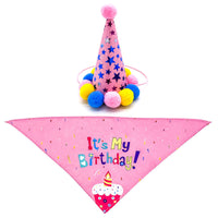 HKM-378067 Pet Dog and Cat Birthday Celebration Set - Pink/Blue Scarf and Hat for First Year Festivities