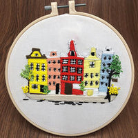 HKM-378195 Beginner Embroidery Kit with Tools for DIY 3D Landscape Needlework and Cross Stitch Art