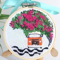 HKM-378195 Beginner Embroidery Kit with Tools for DIY 3D Landscape Needlework and Cross Stitch Art
