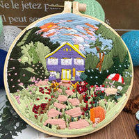 HKM-378195 Beginner Embroidery Kit with Tools for DIY 3D Landscape Needlework and Cross Stitch Art
