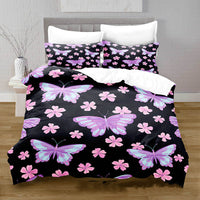 HKM-378515 3D Digital Printed Butterfly Pattern Brushed Quilt Cover and Pillowcase Bedding Set