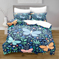 HKM-378515 3D Digital Printed Butterfly Pattern Brushed Quilt Cover and Pillowcase Bedding Set