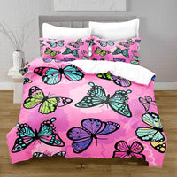 HKM-378515 3D Digital Printed Butterfly Pattern Brushed Quilt Cover and Pillowcase Bedding Set