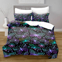 HKM-378515 3D Digital Printed Butterfly Pattern Brushed Quilt Cover and Pillowcase Bedding Set