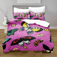 HKM-378515 3D Digital Printed Butterfly Pattern Brushed Quilt Cover and Pillowcase Bedding Set