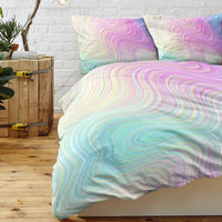 HKM-378515 Chic Rainbow Glitter Ombre Duvet Cover Set with 2 Pillow Shams - Pastel Colors, Microfiber, 3-Piece Bedding Set
