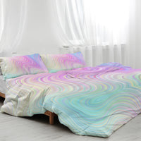 HKM-378515 Chic Rainbow Glitter Ombre Duvet Cover Set with 2 Pillow Shams - Pastel Colors, Microfiber, 3-Piece Bedding Set