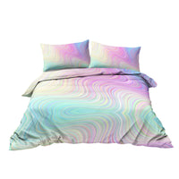 HKM-378515 Chic Rainbow Glitter Ombre Duvet Cover Set with 2 Pillow Shams - Pastel Colors, Microfiber, 3-Piece Bedding Set