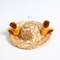 HKM-378515 Summer Straw Animal Ear Hats for Pets - Cute Frog, Antler, Kitten & Long Ears