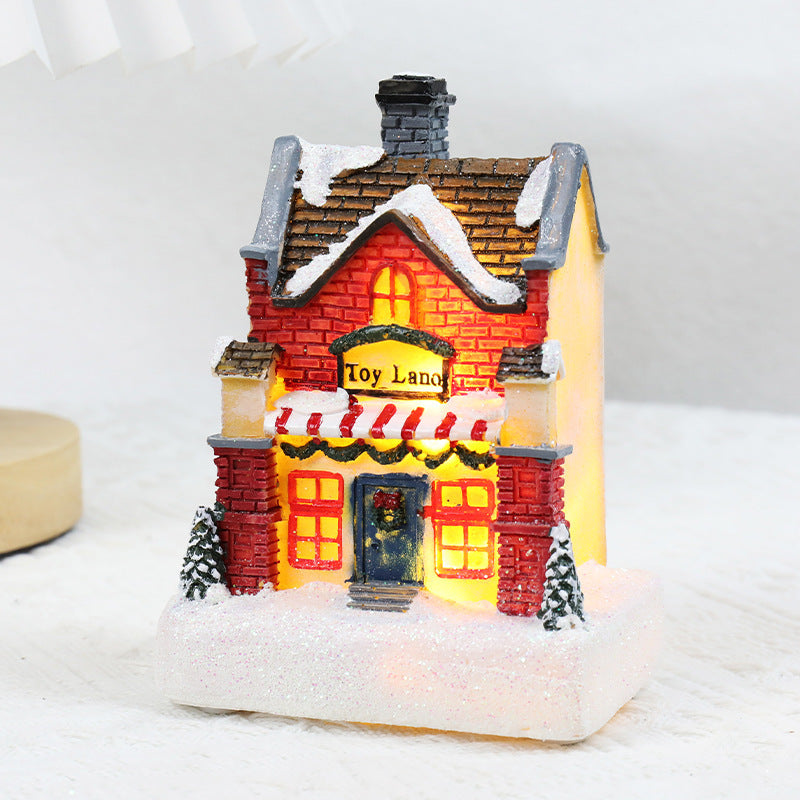 HKM-378643 Luminous Cartoon Resin Small House Christmas Ornaments for Festive Decor