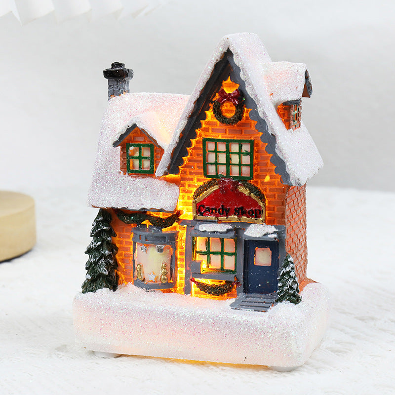 HKM-378643 Luminous Cartoon Resin Small House Christmas Ornaments for Festive Decor