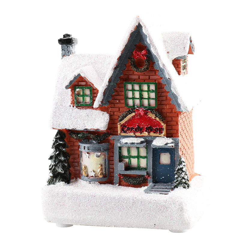 HKM-378643 Luminous Cartoon Resin Small House Christmas Ornaments for Festive Decor